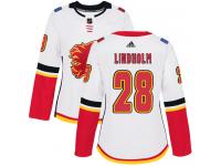 Women's Adidas NHL Calgary Flames #28 Elias Lindholm Authentic Away Jersey White Adidas