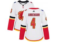 Women's Adidas NHL Calgary Flames #4 Rasmus Andersson Authentic Away Jersey White Adidas