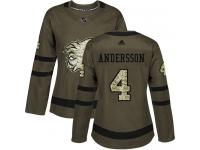 Women's Adidas NHL Calgary Flames #4 Rasmus Andersson Authentic Jersey Green Salute to Service Adidas