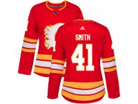 Women's Adidas NHL Calgary Flames #41 Mike Smith Authentic Alternate Jersey Red Adidas