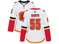 Women's Adidas NHL Calgary Flames #55 Noah Hanifin Authentic Away Jersey White Adidas