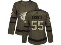 Women's Adidas NHL Calgary Flames #55 Noah Hanifin Authentic Jersey Green Salute to Service Adidas
