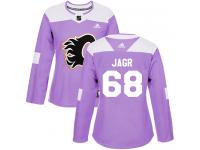 Women's Adidas NHL Calgary Flames #68 Jaromir Jagr Authentic Jersey Purple Fights Cancer Practice Adidas