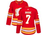 Women's Adidas NHL Calgary Flames #7 TJ Brodie Authentic Alternate Jersey Red Adidas