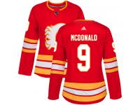 Women's Adidas NHL Calgary Flames #9 Lanny McDonald Authentic Alternate Jersey Red Adidas