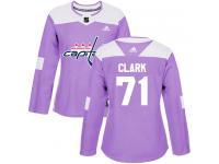 Women's Adidas NHL Washington Capitals #71 Kody Clark Authentic Jersey Purple Fights Cancer Practice Adidas