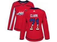Women's Adidas NHL Washington Capitals #71 Kody Clark Authentic Jersey Red USA Flag Fashion Adidas