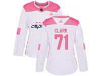 Women's Adidas NHL Washington Capitals #71 Kody Clark Authentic Jersey White Pink Fashion Adidas