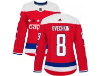 Women's Adidas NHL Washington Capitals #8 Alex Ovechkin Authentic Alternate Jersey Red Adidas