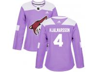 Women's Adidas Niklas Hjalmarsson Authentic Purple NHL Jersey Arizona Coyotes #4 Fights Cancer Practice