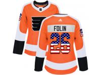 Women's Adidas Philadelphia Flyers #26 Christian Folin Orange Authentic USA Flag Fashion NHL Jersey