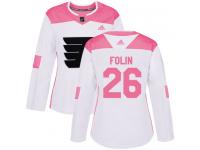Women's Adidas Philadelphia Flyers #26 Christian Folin White Pink Authentic Fashion NHL Jersey