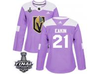 Women's Adidas Vegas Golden Knights #21 Cody Eakin Purple Authentic Fights Cancer Practice 2018 Stanley Cup Final NHL Jersey