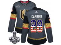 Women's Adidas Vegas Golden Knights #28 William Carrier Gray Authentic USA Flag Fashion 2018 Stanley Cup Final NHL Jersey