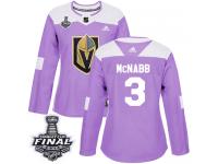 Women's Adidas Vegas Golden Knights #3 Brayden McNabb Purple Authentic Fights Cancer Practice 2018 Stanley Cup Final NHL Jersey