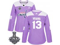 Women's Adidas Washington Capitals #13 Jakub Vrana Purple Authentic Fights Cancer Practice 2018 Stanley Cup Final NHL Jersey
