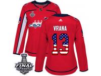 Women's Adidas Washington Capitals #13 Jakub Vrana Red Authentic USA Flag Fashion 2018 Stanley Cup Final NHL Jersey