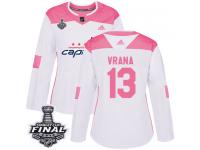 Women's Adidas Washington Capitals #13 Jakub Vrana White Pink Authentic Fashion 2018 Stanley Cup Final NHL Jersey