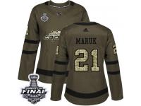 Women's Adidas Washington Capitals #21 Dennis Maruk Green Authentic Salute to Service 2018 Stanley Cup Final NHL Jersey
