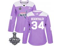 Women's Adidas Washington Capitals #34 Jonas Siegenthaler Purple Authentic Fights Cancer Practice 2018 Stanley Cup Final NHL Jersey