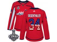Women's Adidas Washington Capitals #34 Jonas Siegenthaler Red Authentic USA Flag Fashion 2018 Stanley Cup Final NHL Jersey