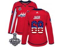 Women's Adidas Washington Capitals #68 Jaromir Jagr Red Authentic USA Flag Fashion 2018 Stanley Cup Final NHL Jersey