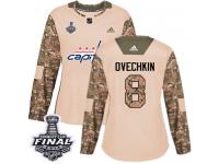 Women's Adidas Washington Capitals #8 Alex Ovechkin Camo Authentic Veterans Day Practice 2018 Stanley Cup Final NHL Jersey