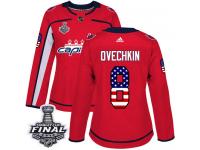 Women's Adidas Washington Capitals #8 Alex Ovechkin Red Authentic USA Flag Fashion 2018 Stanley Cup Final NHL Jersey