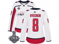 Women's Adidas Washington Capitals #8 Alex Ovechkin White Away Authentic 2018 Stanley Cup Final NHL Jersey