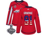 Women's Adidas Washington Capitals #91 Tyler Graovac Red Authentic USA Flag Fashion 2018 Stanley Cup Final NHL Jersey