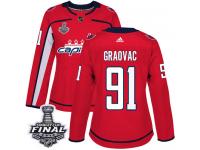 Women's Adidas Washington Capitals #91 Tyler Graovac Red Home Authentic 2018 Stanley Cup Final NHL Jersey