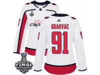 Women's Adidas Washington Capitals #91 Tyler Graovac White Away Authentic 2018 Stanley Cup Final NHL Jersey