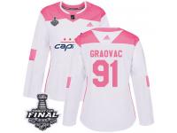Women's Adidas Washington Capitals #91 Tyler Graovac White Pink Authentic Fashion 2018 Stanley Cup Final NHL Jersey