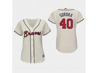 Women's Atlanta Braves #40 Cream Mike Soroka Majestic Alternate 2019 Cool Base Jersey