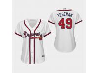 Women's Atlanta Braves #49 White Julio Teheran Majestic Home 2019 Cool Base Jersey