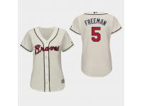 Women's Atlanta Braves #5 Cream Freddie Freeman Majestic Alternate 2019 Cool Base Jersey