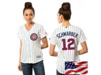 Women's Chicago Cubs Kyle Schwarber #12 White 2016 Independence Day Stars & Stripes Cool Base Jersey