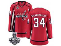 Women's Fanatics Branded Washington Capitals #34 Jonas Siegenthaler Red Home Breakaway 2018 Stanley Cup Final NHL Jersey