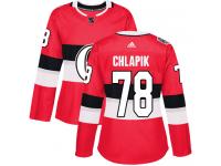 Women's Filip Chlapik Authentic Red Adidas Jersey NHL Ottawa Senators #78 2017 100 Classic