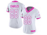 Women's Limited Jamaal Charles #28 Nike White Pink Jersey - NFL Denver Broncos Rush Fashion