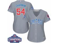 Women's Majestic Chicago Cubs #54 Aroldis Chapman Grey Road 2016 World Series Champions Cool Base MLB Jersey