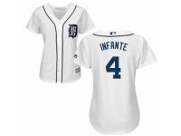 Women's Majestic Detroit Tigers #4 Omar Infante Authentic White Home Cool Base MLB Jersey