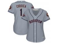 Women's Majestic Houston Astros #1 Carlos Correa Authentic Grey Road 2017 World Series Champions Cool Base MLB Jersey