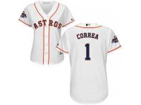 Women's Majestic Houston Astros #1 Carlos Correa Authentic White Home 2017 World Series Champions Cool Base MLB Jersey