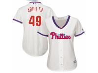 Women's Majestic Philadelphia Phillies #49 Jake Arrieta Cream Alternate Cool Base MLB Jersey