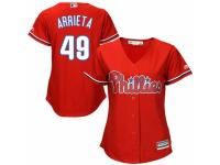 Women's Majestic Philadelphia Phillies #49 Jake Arrieta Red Alternate Cool Base MLB Jersey