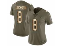 Women's Nike Baltimore Ravens #8 Lamar Jackson Limited Olive/Gold Salute to Service NFL Jersey