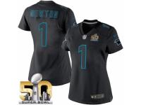 Women's Nike Carolina Panthers #1 Cam Newton Limited Black Impact Super Bowl L NFL Jersey