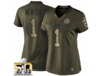 Women's Nike Carolina Panthers #1 Cam Newton Limited Green Salute to Service Super Bowl L NFL Jersey