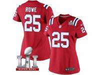 Women's Nike New England Patriots #25 Eric Rowe Elite Red Alternate Super Bowl LI 51 NFL Jersey